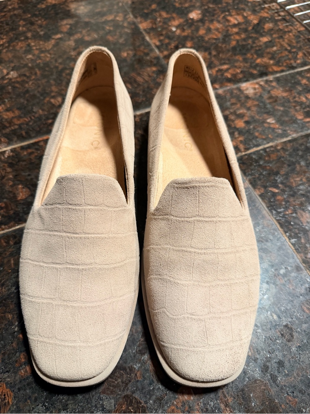 Vionic Beige Suede Croc-Embossed Loafers